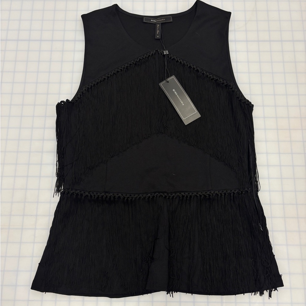 Black Sleeveless Fringe Top